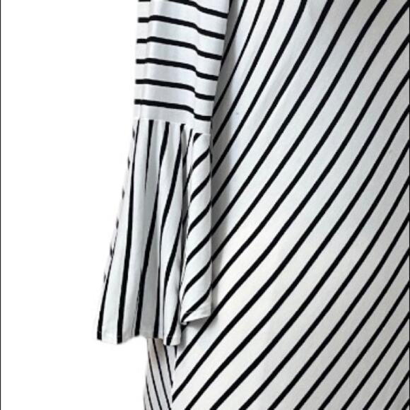 Chico’s White Black Stripe Bell Sleeve Midi Shift Dress Size 2 Women's 12/14 - Picture 11 of 13